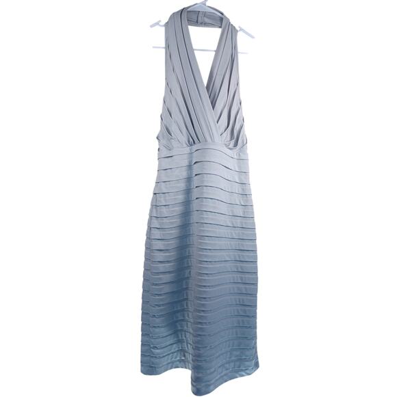 Tadashi Shoji Dresses & Skirts - Tadashi Shoji Silver Bandage Cocktail Dress Halter V-Neck Layered Pintuck Size L